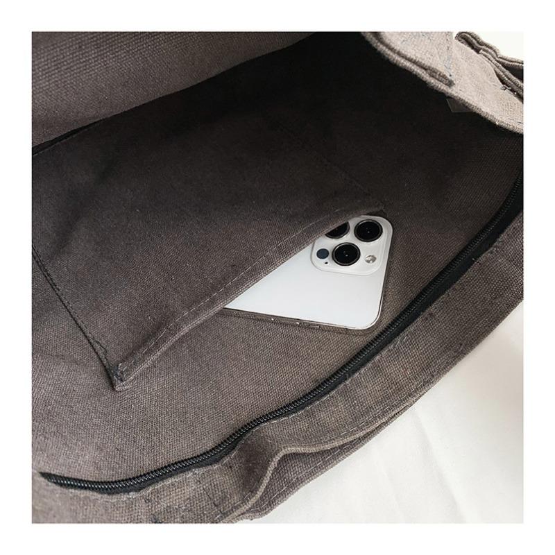 Canvas Bag Women Shoulder Crossbody Bag Letter Print Cloth Bag College Student Class Tutoring Artistic Minimalist Large Capacity