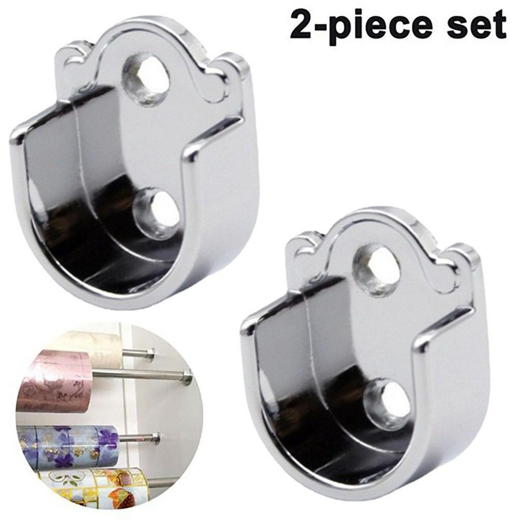 2PCS Wardrobe Bracket Heavy Duty Rod Socket Flange Rod Holder Closet Rod End Support U Shaped Rail Support Furniture Hardware