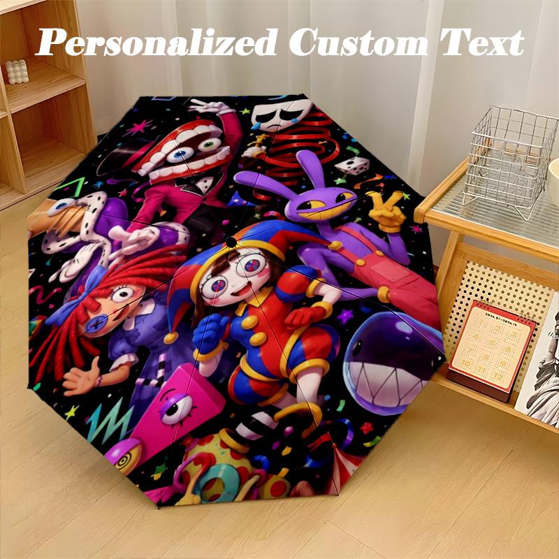 8‑Rib Automatic Umbrella, The Amazing Digital Circus Design Foldable Umbrella for Sun Rain Protection Travel
