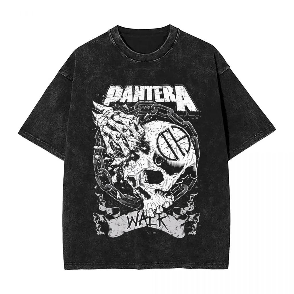 Groove Metal Pandora Band PANTERA T-shirts Femme Homme Lavé Estampage à Chaud Imprimé T-shirts Coton Manches Courtes Hauts