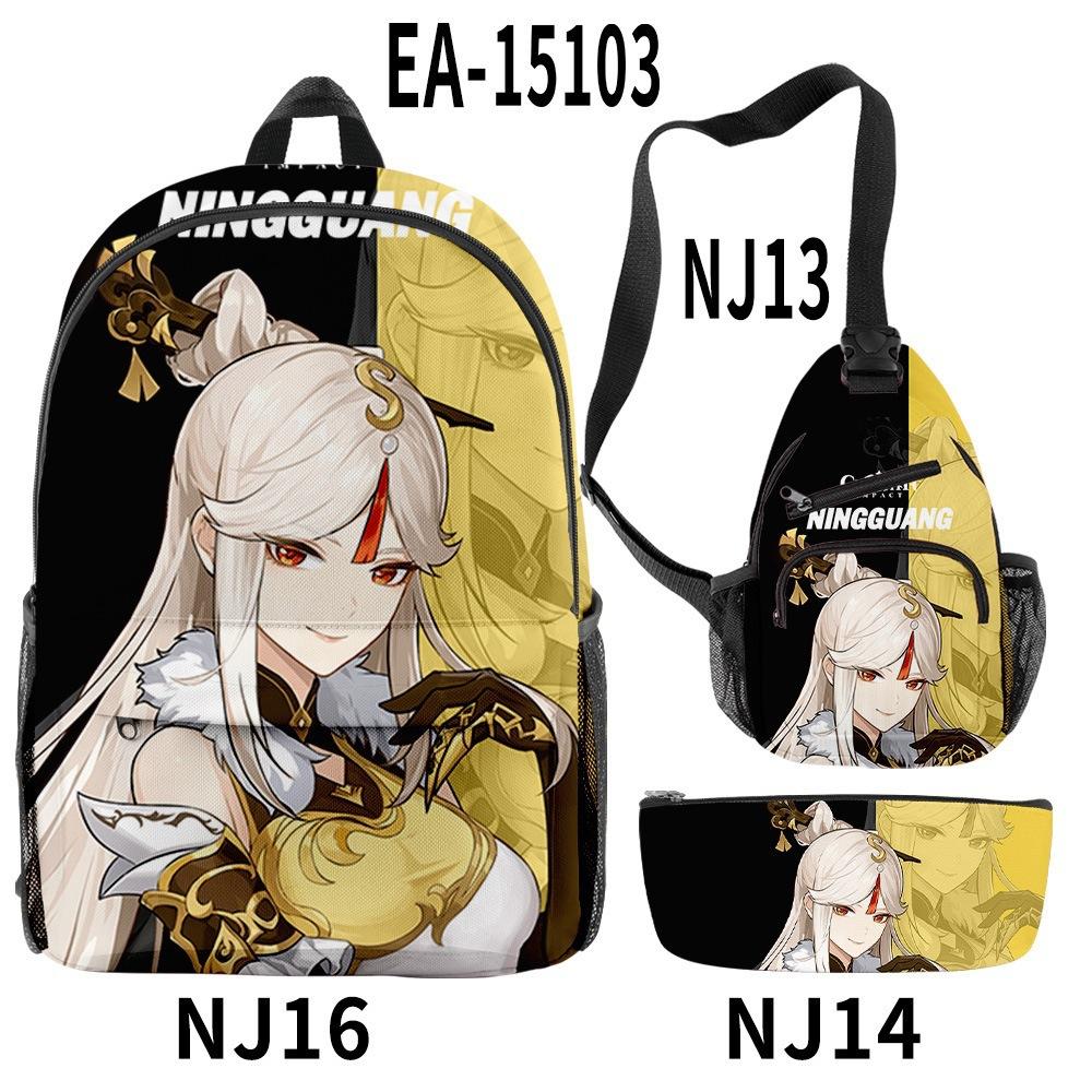 Luxury Novelty Cool Genshin Impact 3D Printed 3pcs/Set Pupil School Bags Travel Laptop Backpack Chest Bag Pencil Case