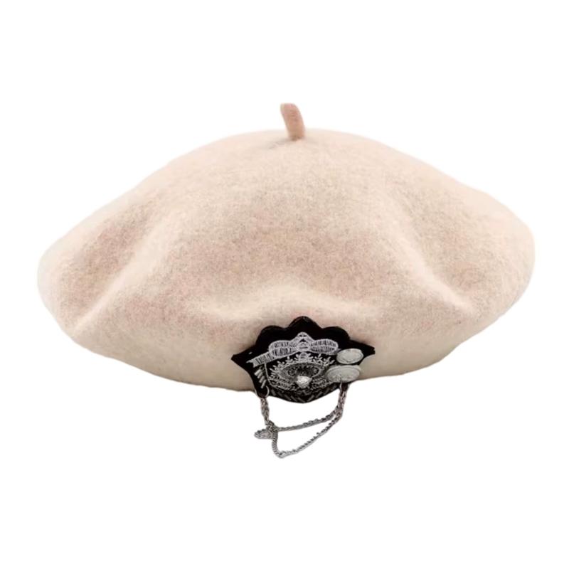 

Comfortable Beret Cap for Stage Performers Daily Wear Theme Party Wool Blend Domed Hat for Women Winter Autumn Wear бежевий