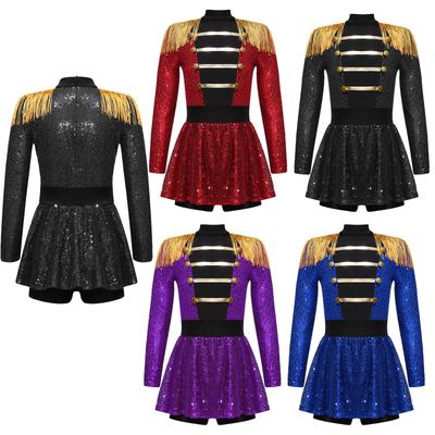 Kids Girls Circus Ringmaster Costume Sequin Vintage Tassel Jacket with Mesh Tutu Skirt for Stage Party