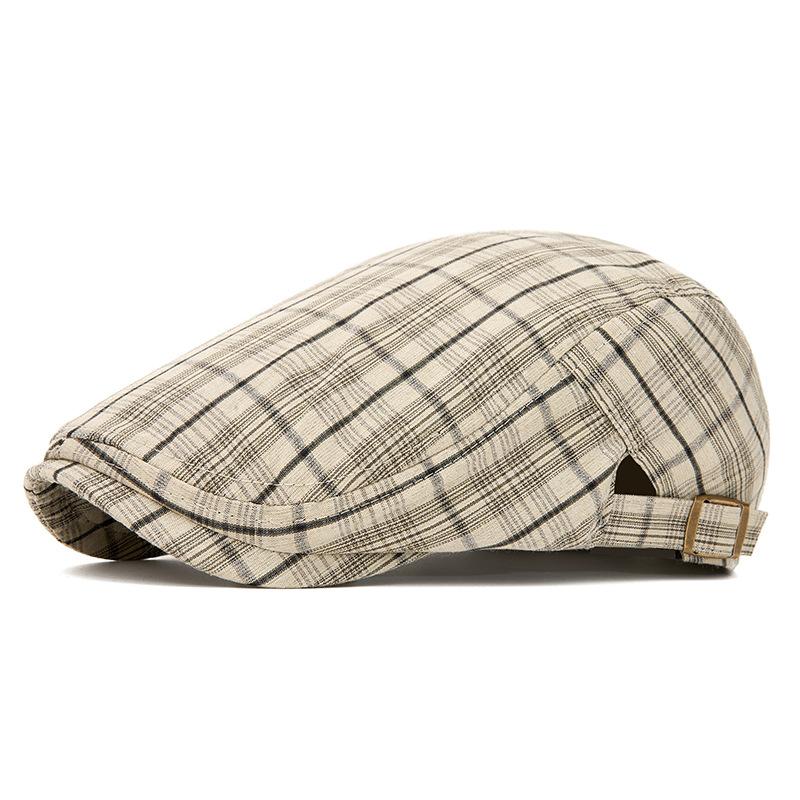 

Spring Summer Thin British Plaid Beret Men Women Retro Forward Cap Outdoor Sunscreen Breathable Cap бежевий