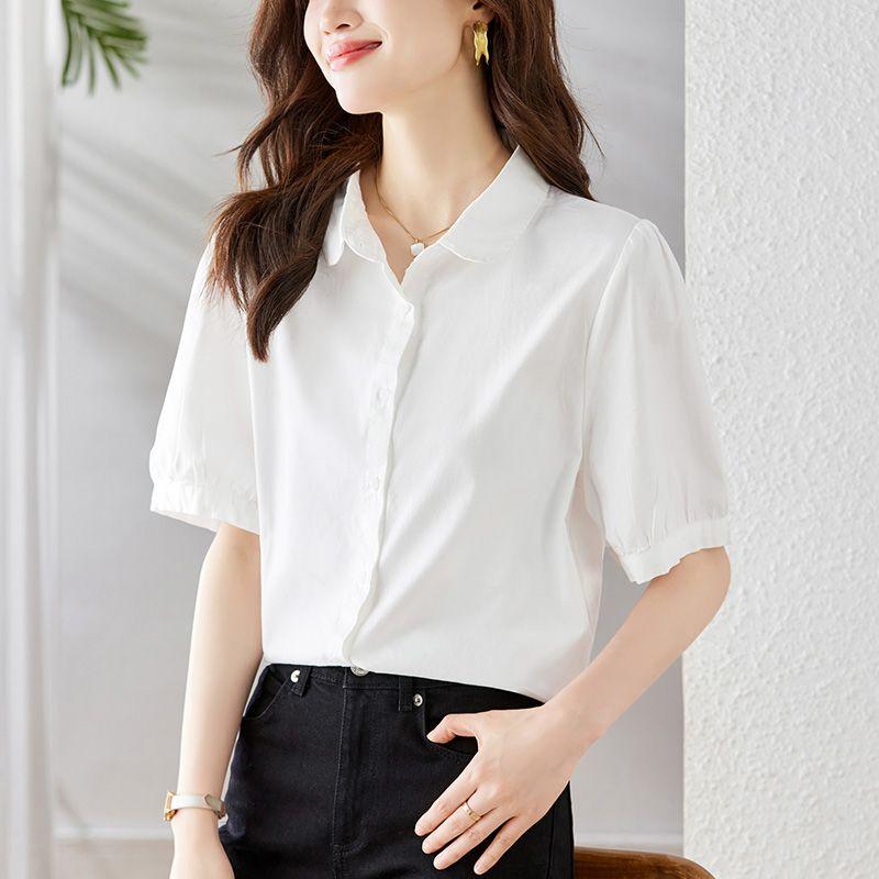 Summer Green Puff Sleeve Blouse for Womens Button Down Casual Top