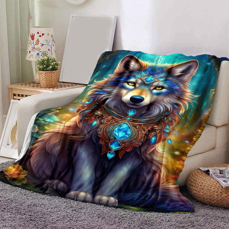 1pc Wolf Printing Lightweight Flannel Blanket, Comfortable and Warm Blanket, for Camping Sofa Bed and Couch Office, Gift