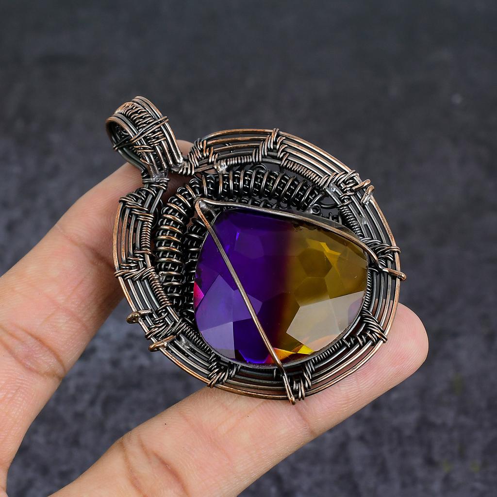 Piatră prețioasă Turmalină Bicoloră Bijuterie Pandantiv Înfășurat în Sârmă de Cupru 2,76" V1I62