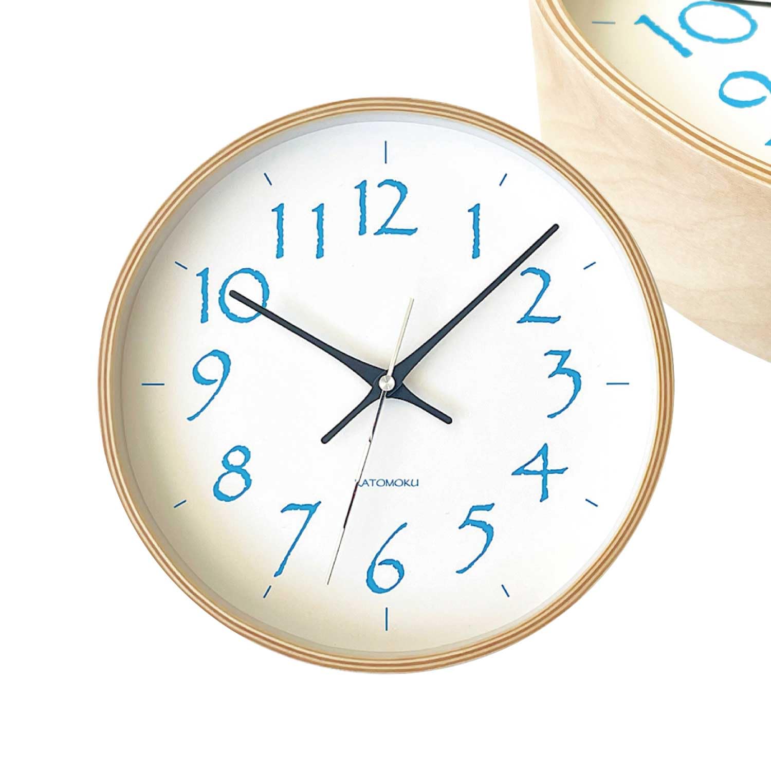 

KATOMOKU plywood clock, size 20, light blue, km-119LBRC, wall clock with continuous second hand, 25.2cm diameter (radio-controlled clock)