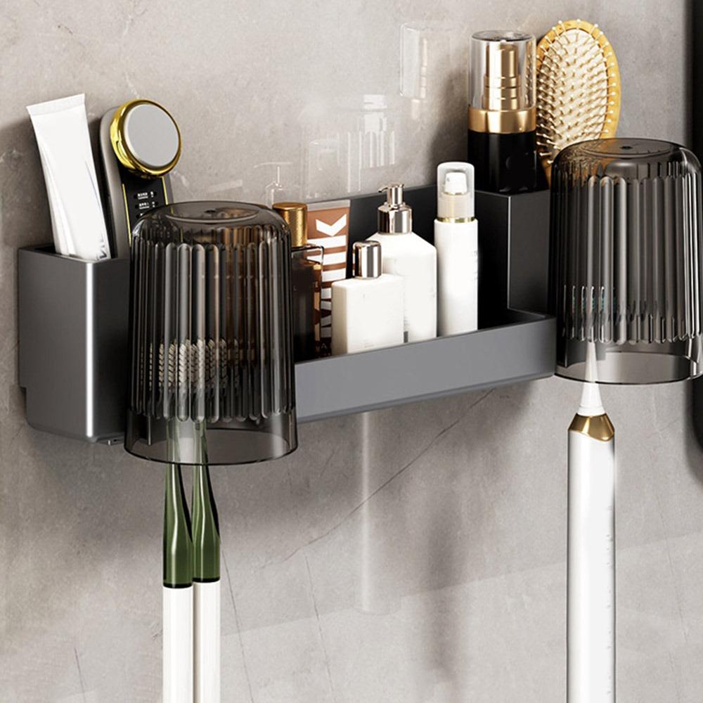

Wall Mounted Toothbrush Holder Plastic Toothbrush Storage Rack Mouthwash Cup Holder for Home серый