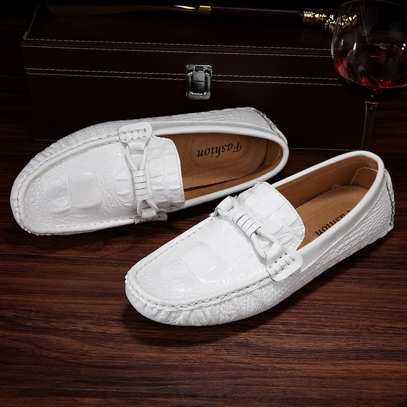 Luxury Brand Italian Genuine Leather Men Shoes Fashion Crocodile Pattern Casual Loafers Men Flat Drving Mocassins Zapatos Hombre