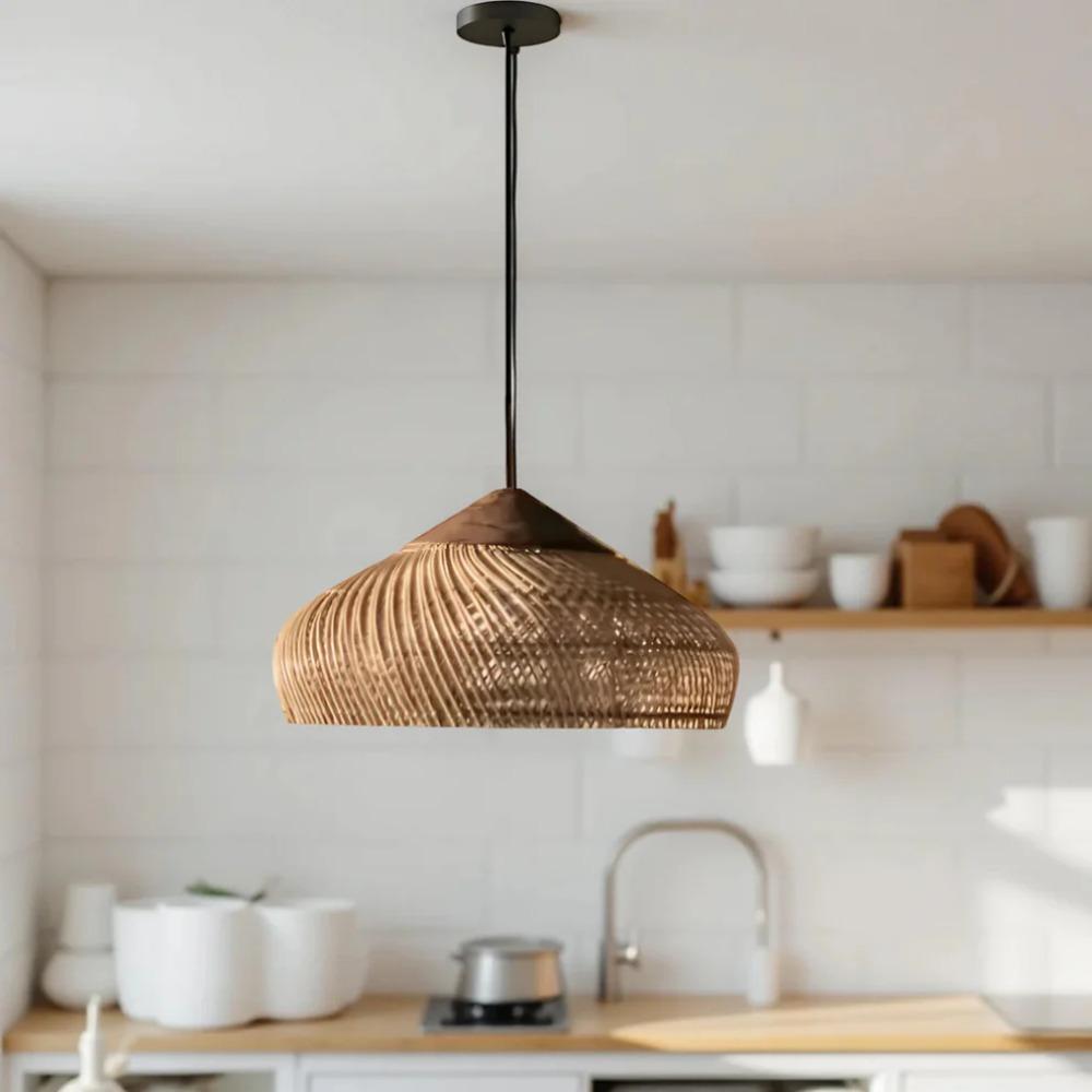 Hand Woven Rattan LED Hanging Lamp Wabi Sabi Shop Bar Rattan Pendant Lights Japan Living Room Chandelier Loft Room Decor