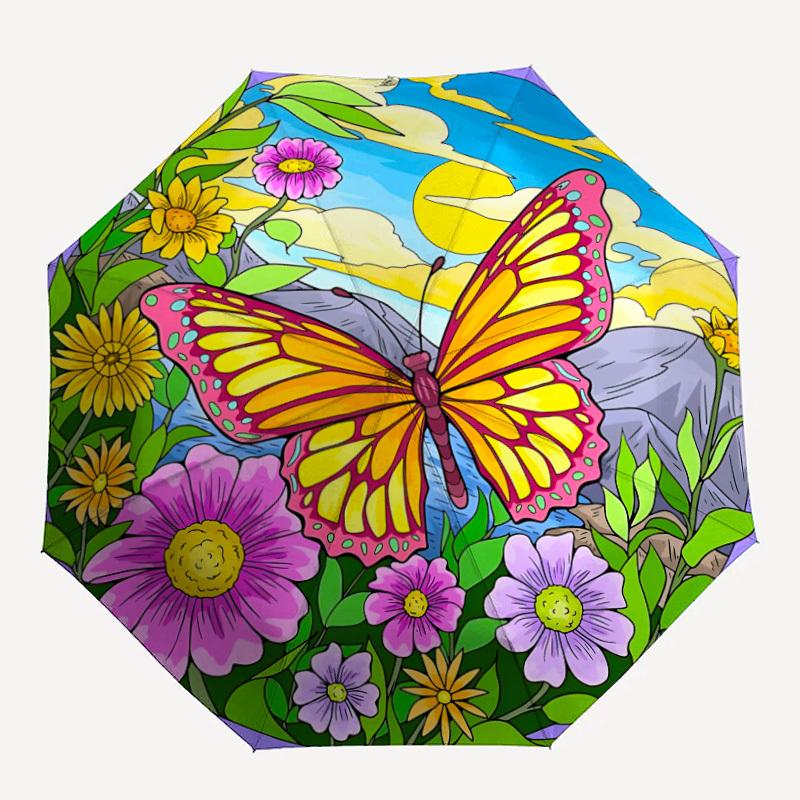 

1pc Butterfly Garden Automatic Open/Close Umbrella Compact Folding Umbrella, All-Season Portable Umbrella for Women/Men F1124061