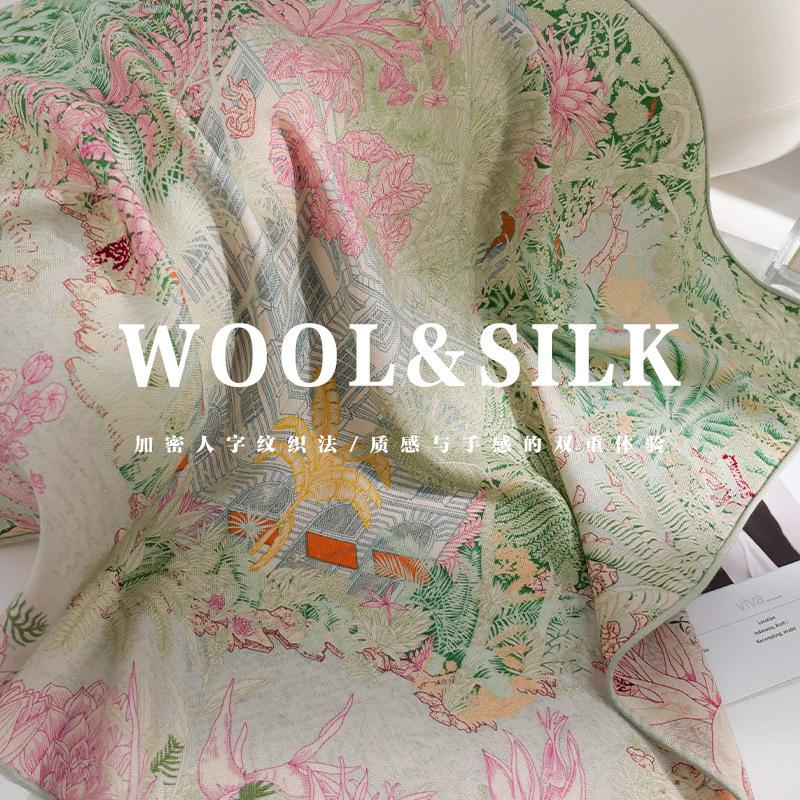 70% Wool 30% Real Silk Scarf For Women Shawls Wraps Foulard High Quality Scarves Pashmina Female Hijab Bandana Kerchief 65Cm