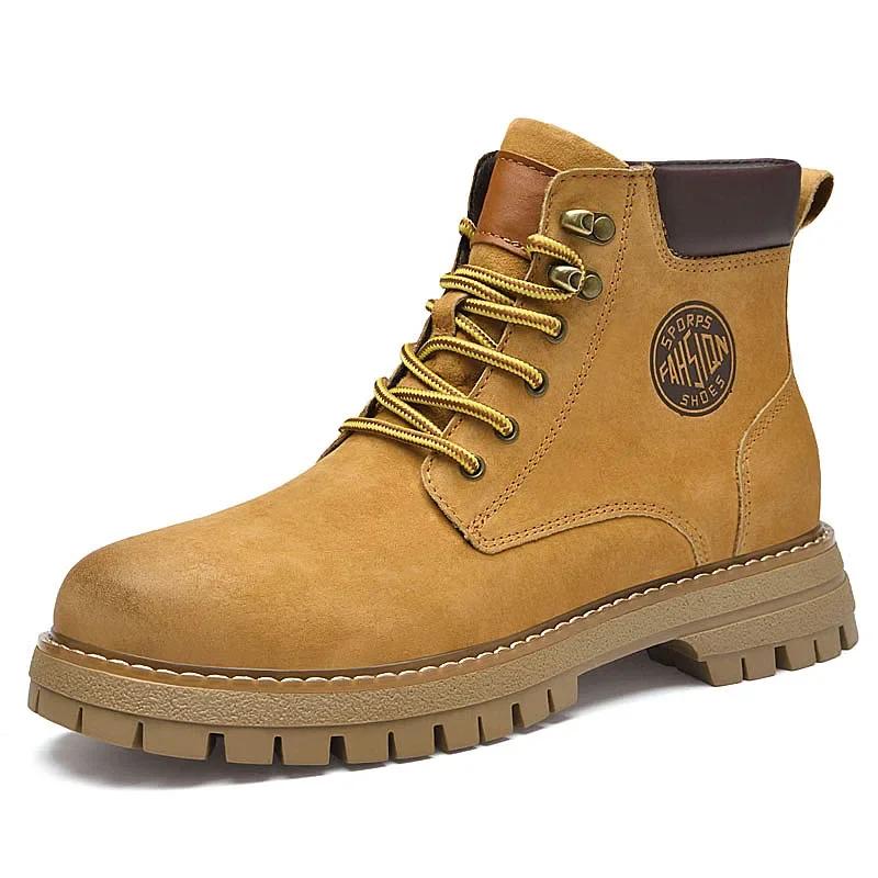 

Модные Теплые Новые Плюшевые Меховые Зимние Мужские Брендовые Желтые Уличные Ботинки-ковбои на шнуровке Кожаные Мотоботы Модные Нескользящие Мужские Ботильоны 46 жёлтый