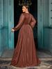 European Plus Size V-Neck Ruffle Lantern Sleeve Formal Dress