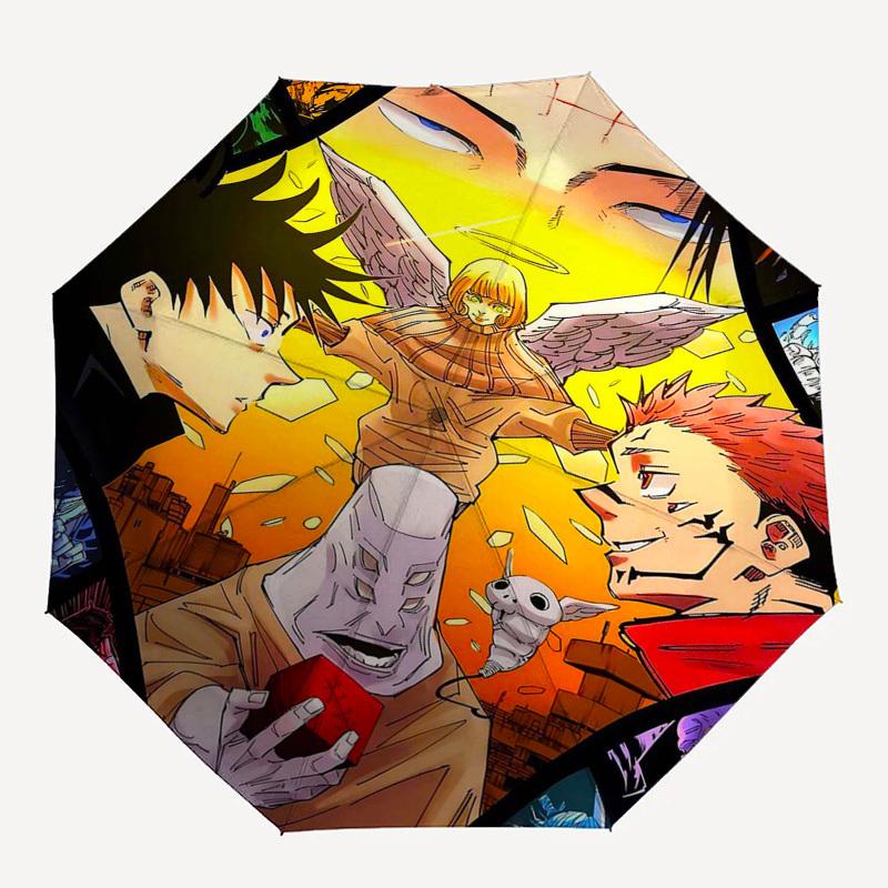 1 Stück Jujutsu Kaisen Outdoor-Regenschirm - Automatisches Öffnen/Schließen, Tragbares 3-fach faltbares Design mit 8-Speichen-Eisenrahmen - Perfektes Geschenk für Fans, Reisende, den täglichen Gebrauch