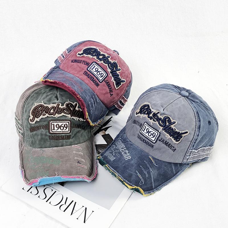 Schirmmütze Herren und Damen Stickerei vielseitige Buchstaben alt gewaschener Hut Outdoor Freizeit Sonnenschutz Baseballkappe