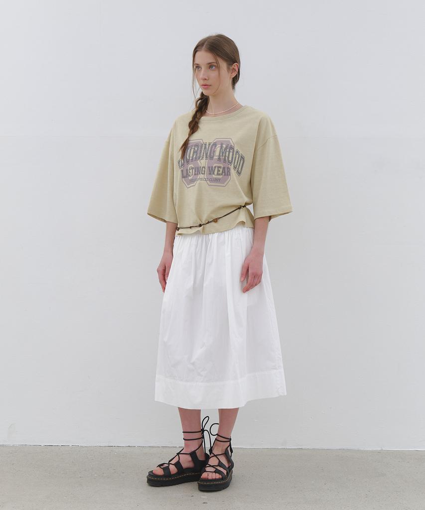 CLUNY Muse Shirring Flare Long Skirt - White