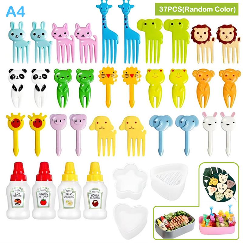 12-46pcs Bento Box Accessory Set Cute Mini Fruit Forks Set Portable Tomato Sauce Dispenser Set Outdoor Tableware