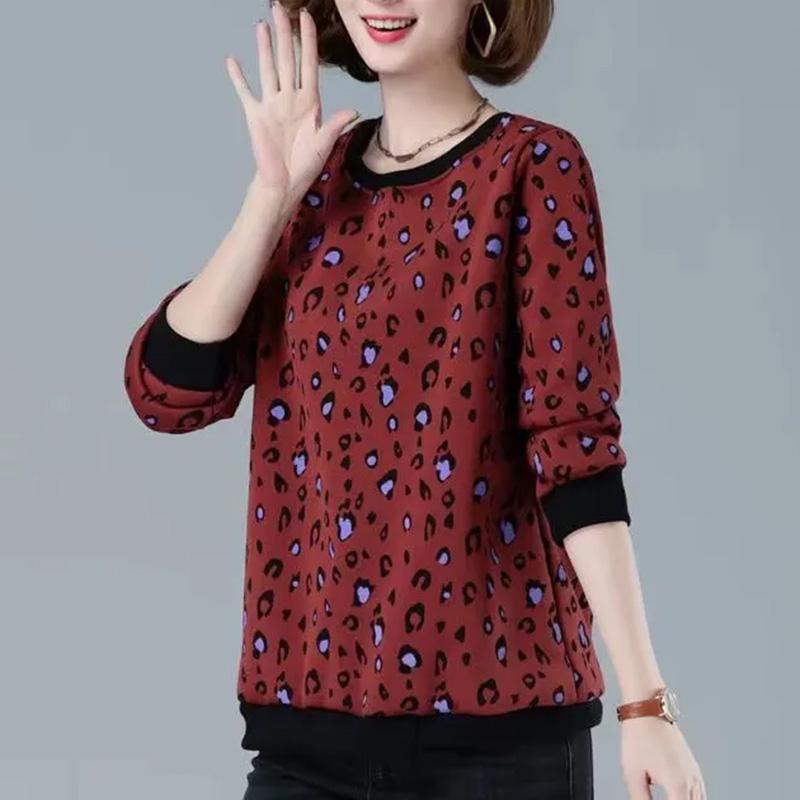 Sweatshirt Women Winter Thickened Round Neck Inner Warm Printed Big Yard Bottom Shirt Tops