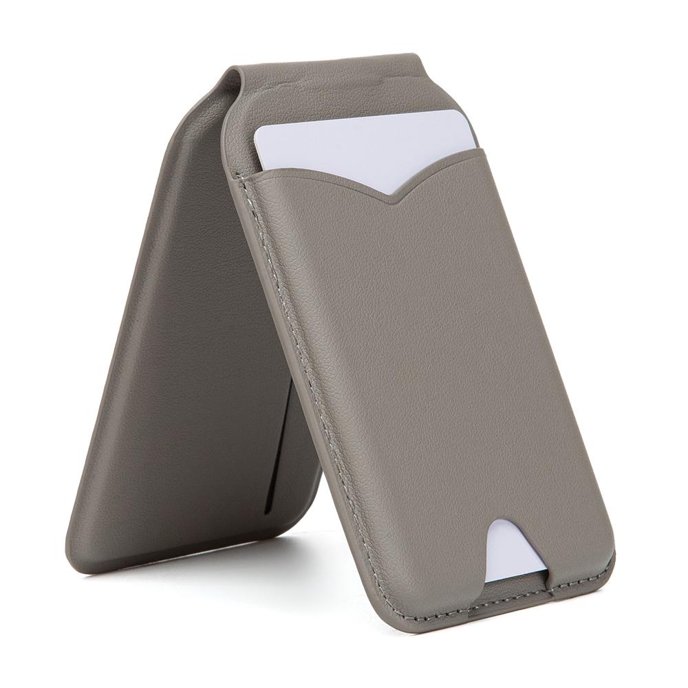 

Leather Hinge Mirror Kickstands for Cell Phone Back Magnetic Card Holder Multi-Function Adjustable Angle Light Grey