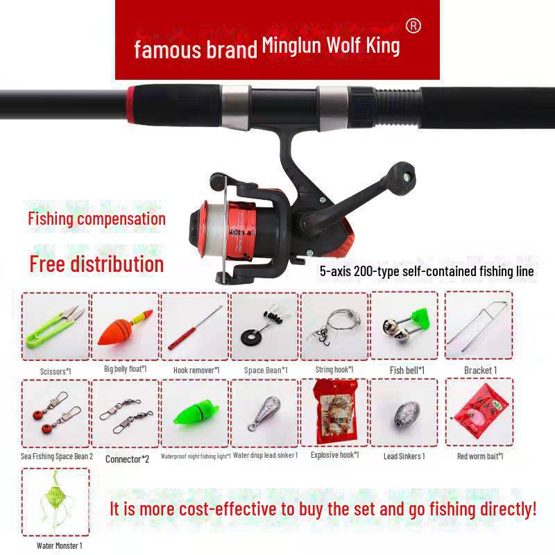 Minglun Wolf King Carbon Sea Rod Set: Super Hard, Long-Cast Fishing Gear.