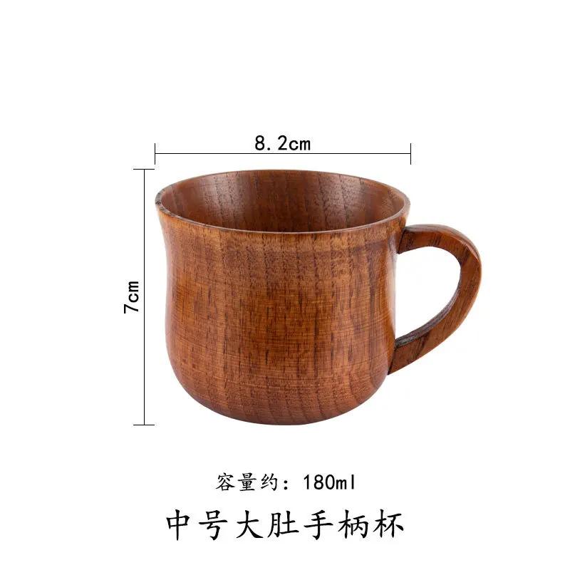 Wooden Big Belly Cups Japan Style Milk Water Cup with Handle Beer Coffee Milk Tea Mug Handmade Natural Kitchen Bar Drinkware Cup