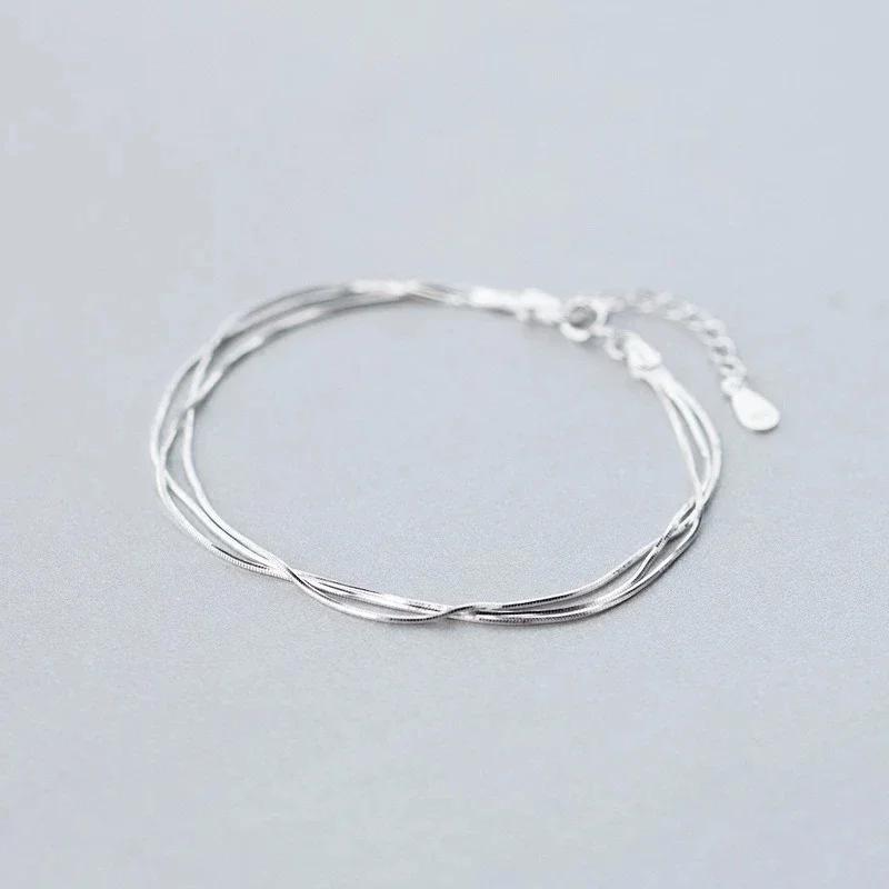 Elegant Simple Layer Bracelets for Women Fashion 925 Silver Jewelry Stackable Bracelet Gift for Her