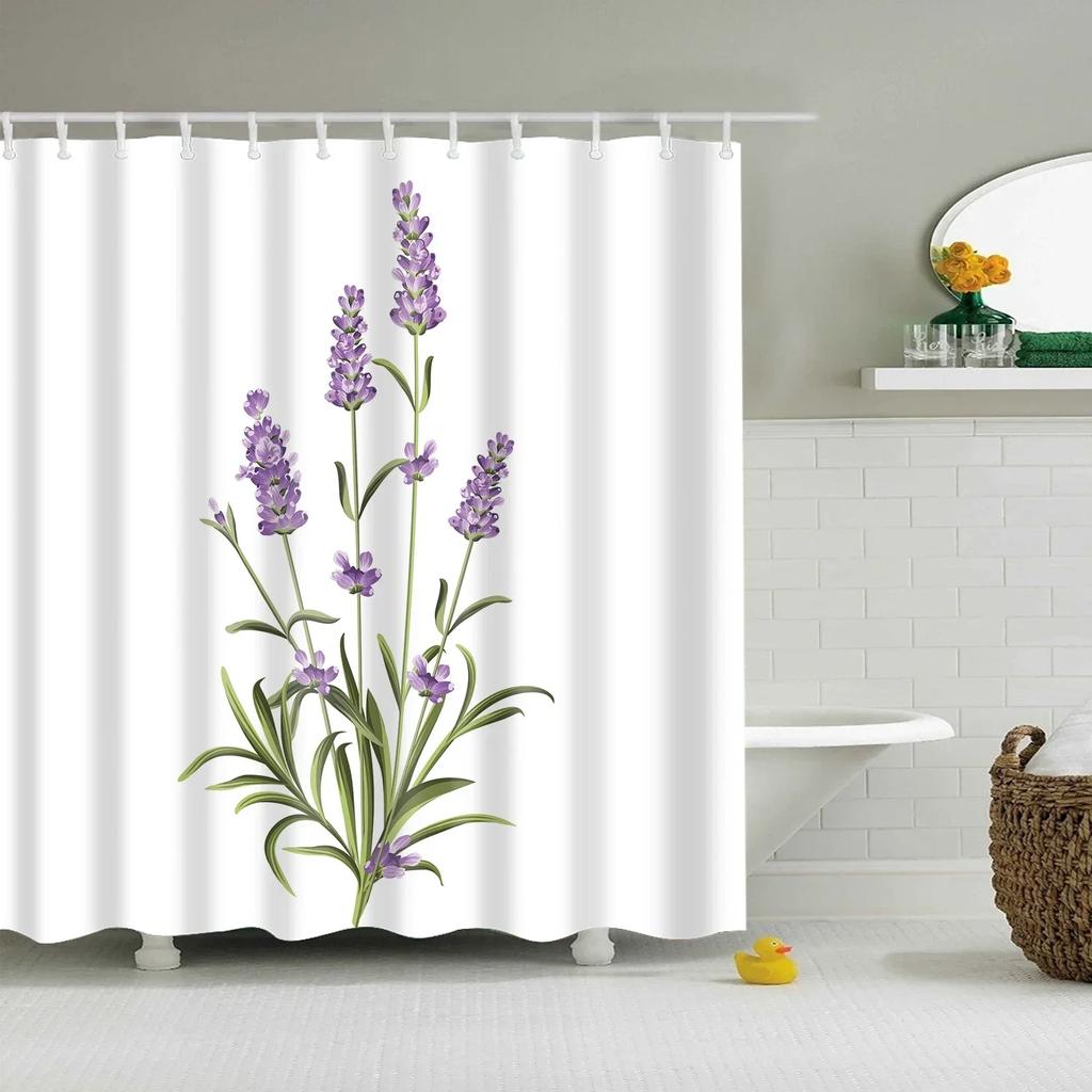 Tropical Green Plant Palm Leaves Bathroom Accessories Set Shower Curtain Bathroom Curtains Waterproof Polyester with Hooks