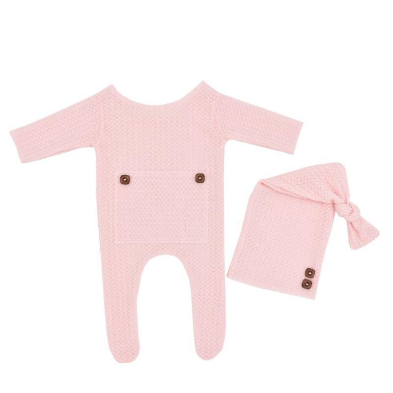 Newborn Photo Shoot 2-Piece Set: Knit Romper + Long-Tail Hat—European & American Style Outfit for Newborn Photography,Soft&Cute!