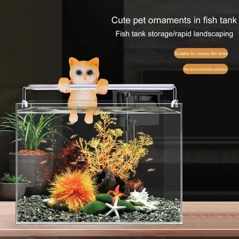 3Pcs Cat Ornaments Landscape Cat Crafts Cute Cat Fish Tank Sculptures Small and Cute