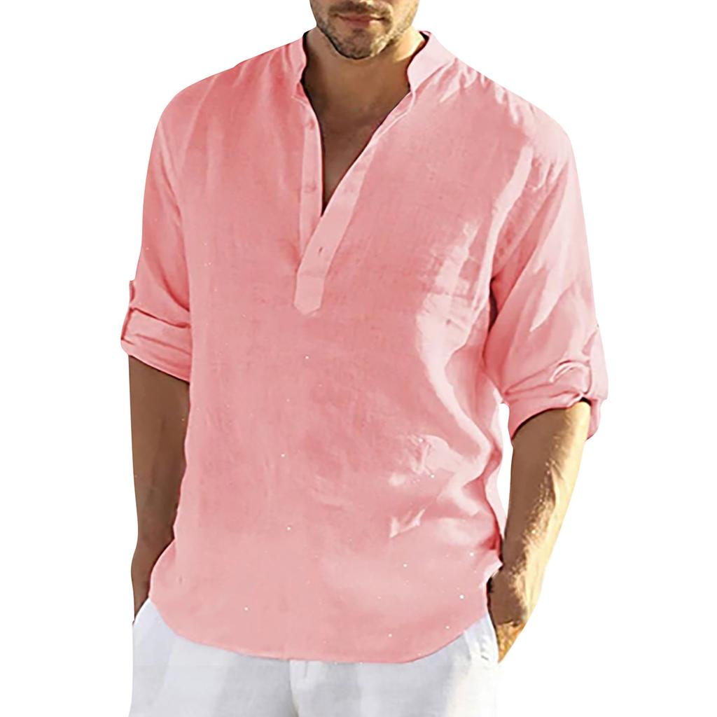 Designer Frühling Sommer Herren Casual Baumwolle Leinen Einfarbig Langarmhemden Lose Hemden