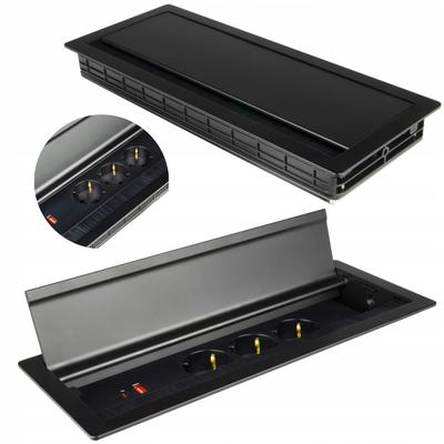 Priză pentru Mobilier Îngropată în Blat Triplă 230V Neagră 2x USB Cu Perie