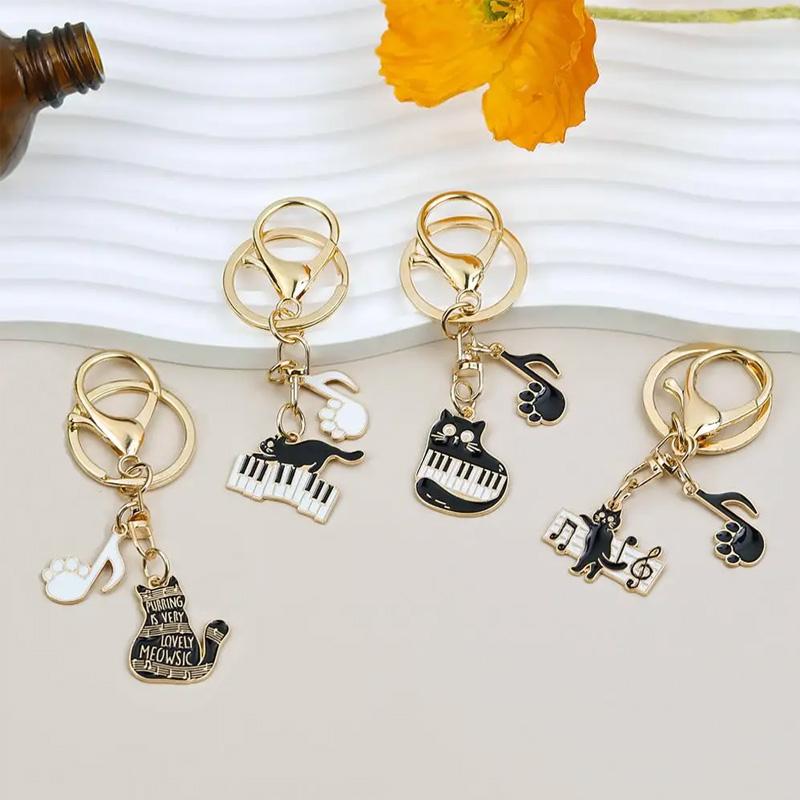 1PC Car Key Chains Creative Cat Keychain Handbag Charm Alloy Guitar for Women Music Note Pendant Keyring Musical Piano