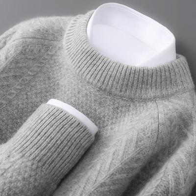 Men's Thick 100% Pure Wool Half-High Collar Knit Cashmere Pullover Sweater for Autumn and Winter