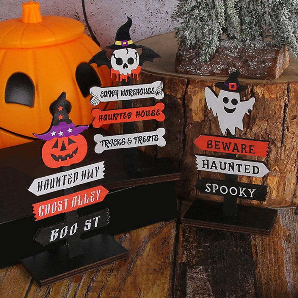 Wooden Halloween Table Centerpiece Sign Ghost Decor for Party Supplies Home Office Cafe Hotel Festive Atmosphere Desktop