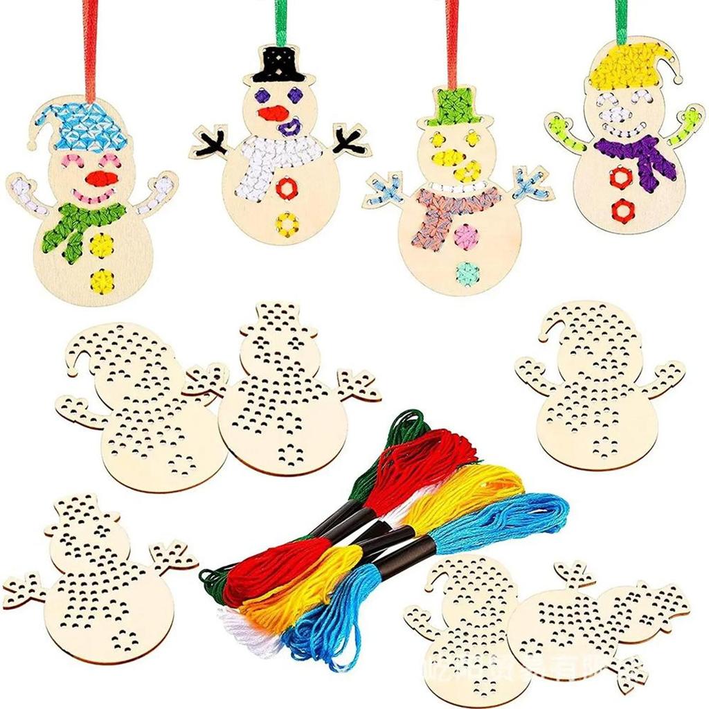 Cross Stitch Hanging Pendant Christmas DIY Needlework Art Pendant Kit Wooden Ornaments Making Kit for Home Xmas Tree Decor
