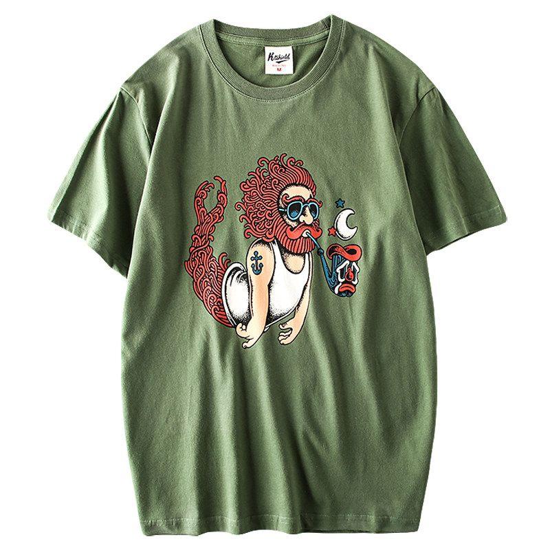 Export Tail Order Men's Cut Label Amekaji Fashion Fashion Brand T-shirt Short Sleeve Hong Kong Style Export Original Order Base T-shirt