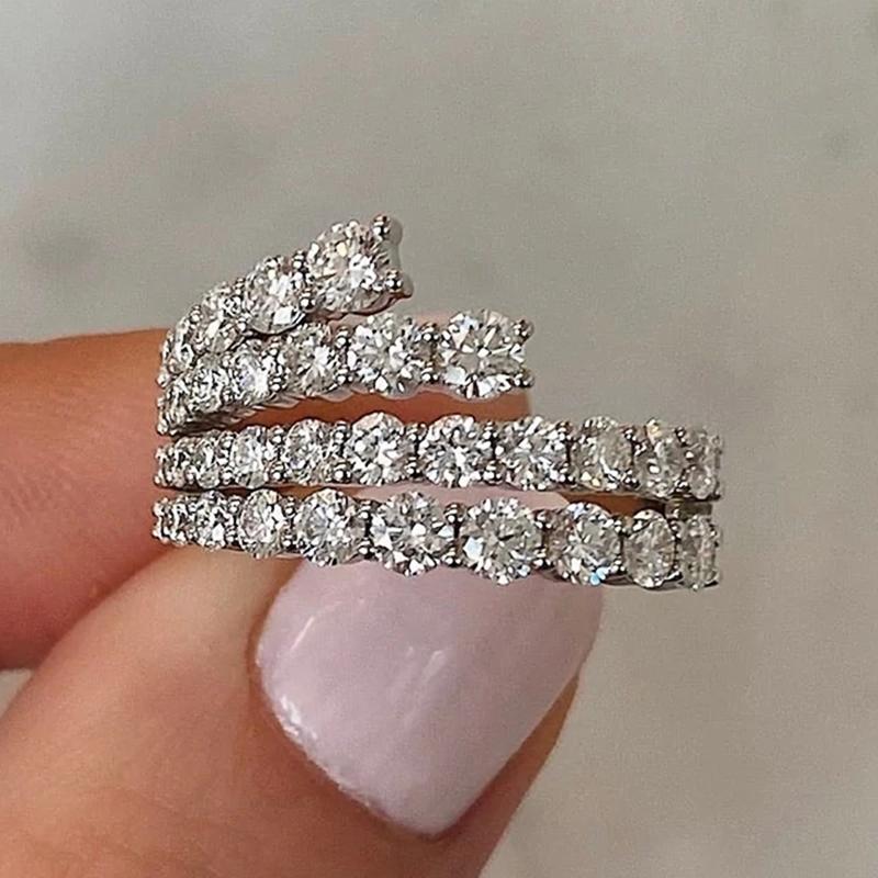 Huitan Simple Stylish Lines Cubic Zirconia Rings Women  Color Band Bridal Wedding Accessories Modern Jewelry for Party New