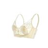 Light Yellow Lace Wireless Bra with Floral Pattern and Adjustable Straps