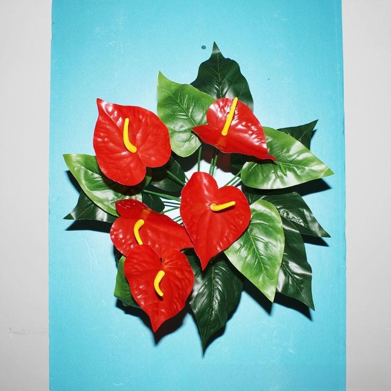 Anthurium Andraeanum Linden Fake Green Plant With Silk Flowers For Living Room Decor And Gift