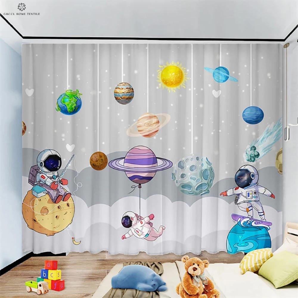 High Light-Proof Heat-Insulating Curtains, Cartoon Universe, Children's Room, Bedroom, Living Room, Balcony Window 2PCS