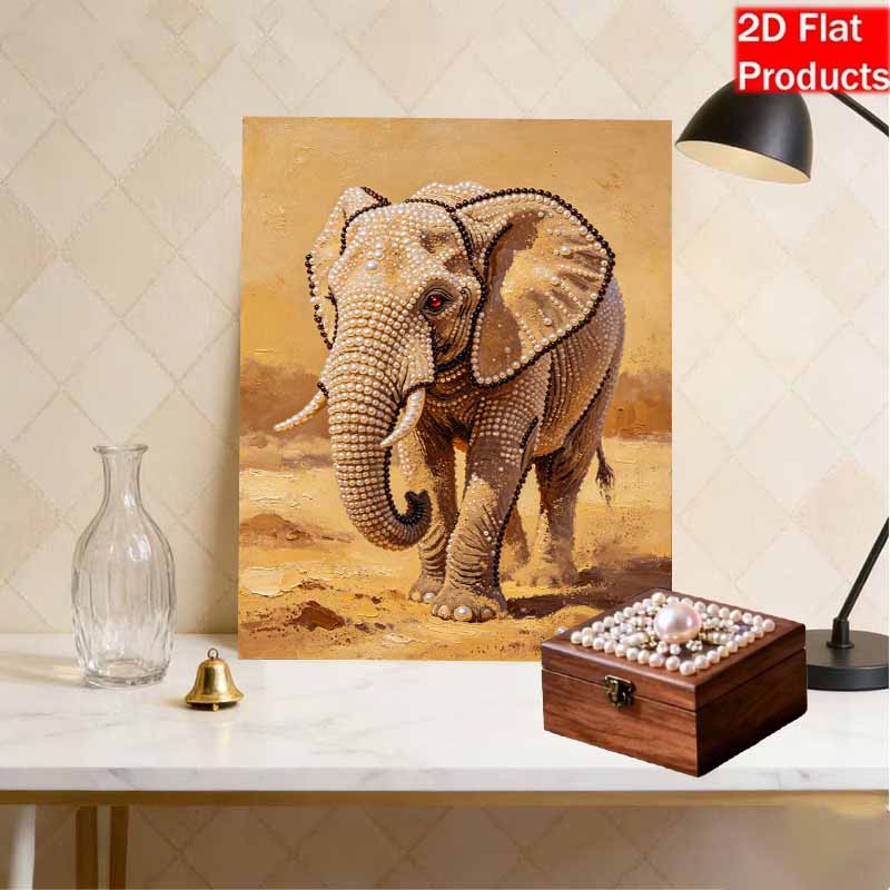 Adults DIY Majestic Elephant 5D Rhinestone Art Kit for Adults Round Half Pearls Wall Decoration Handmade Craft Gift Frameless
