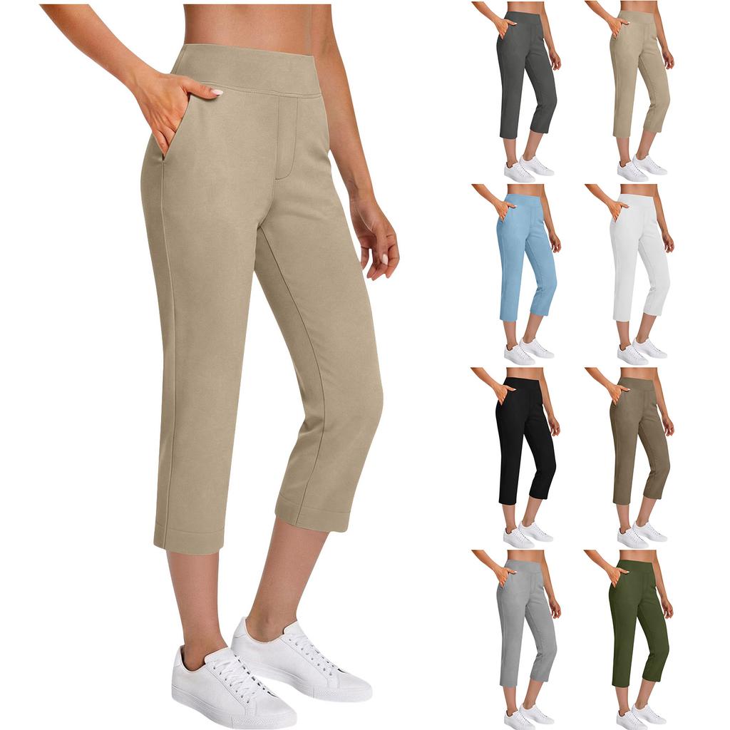 Women's Casual Fashion High-Waisted Cropped Pants With Pockets