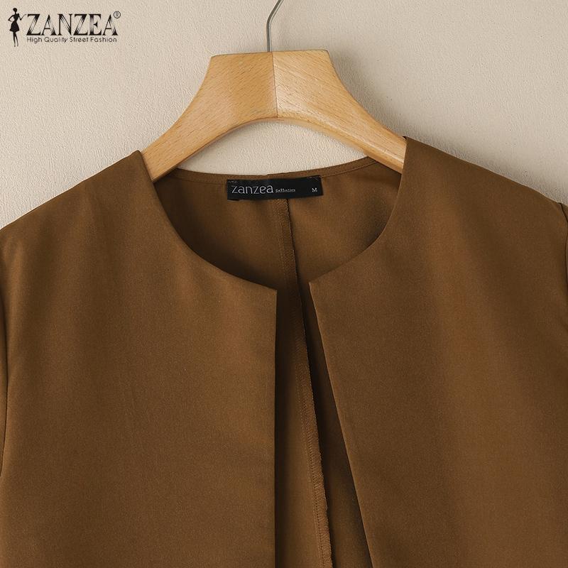 ZANZEA Women Casual Round Neck Short Sleeve Thin Cardigan Tops