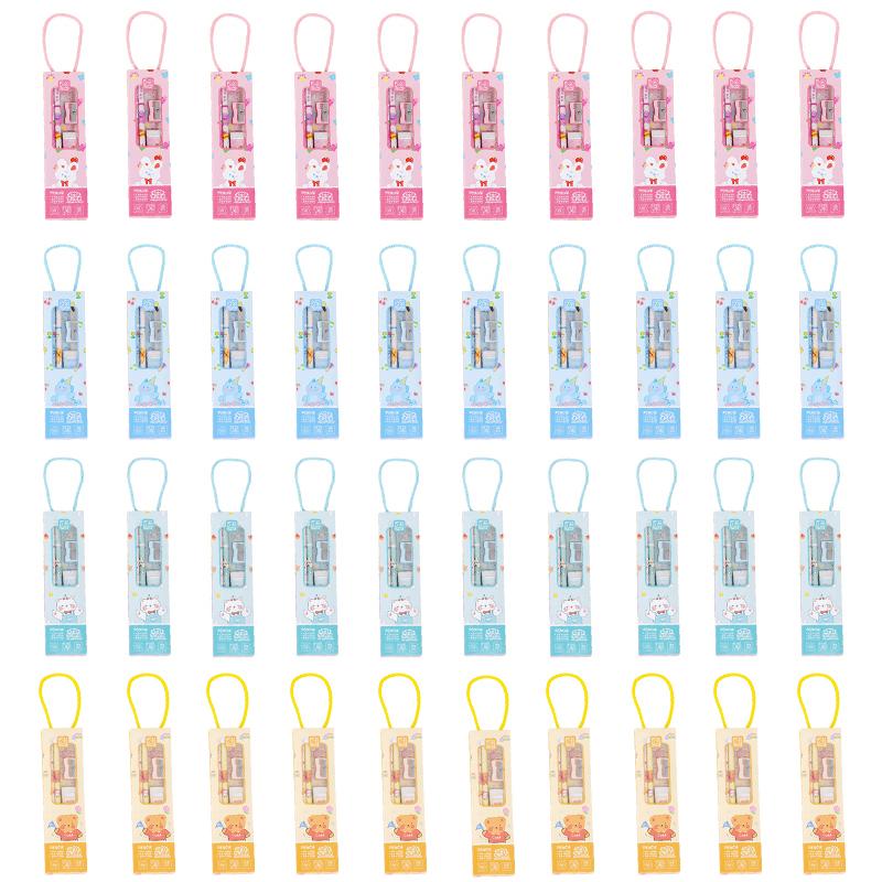 

40 комплектов портативных канцелярских принадлежностей, набор животных, мультяшный карандаш, милая линейка, детская точилка для карандашей, ластик для школьников, подарки