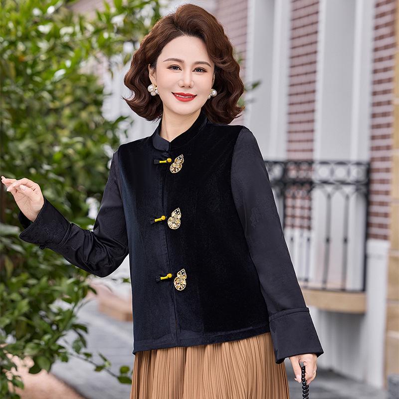 

Women s Spring/Autumn 2026 Embroidered Jacket for Middle-aged & Elderly - Loose, Stylish Top 2XL (105-120 jin) жовтий