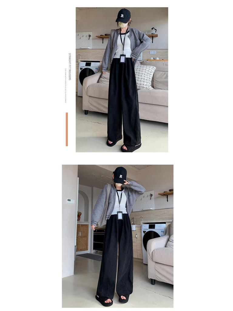 2025 Autumn/Winter European Cotton Velvet Wide-Leg High-Waist Drape Pants for Women