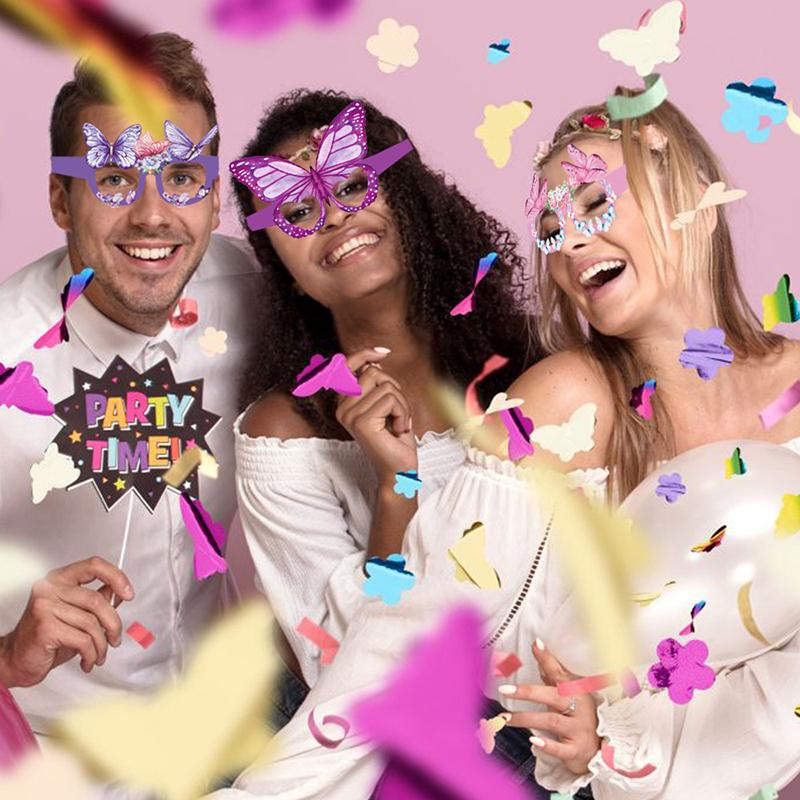12Pcs Butterfly Paper Glasses Spring Butterfly Party Decoration Butterfly Glasses Frame Photos Props Birthday Party Gifts