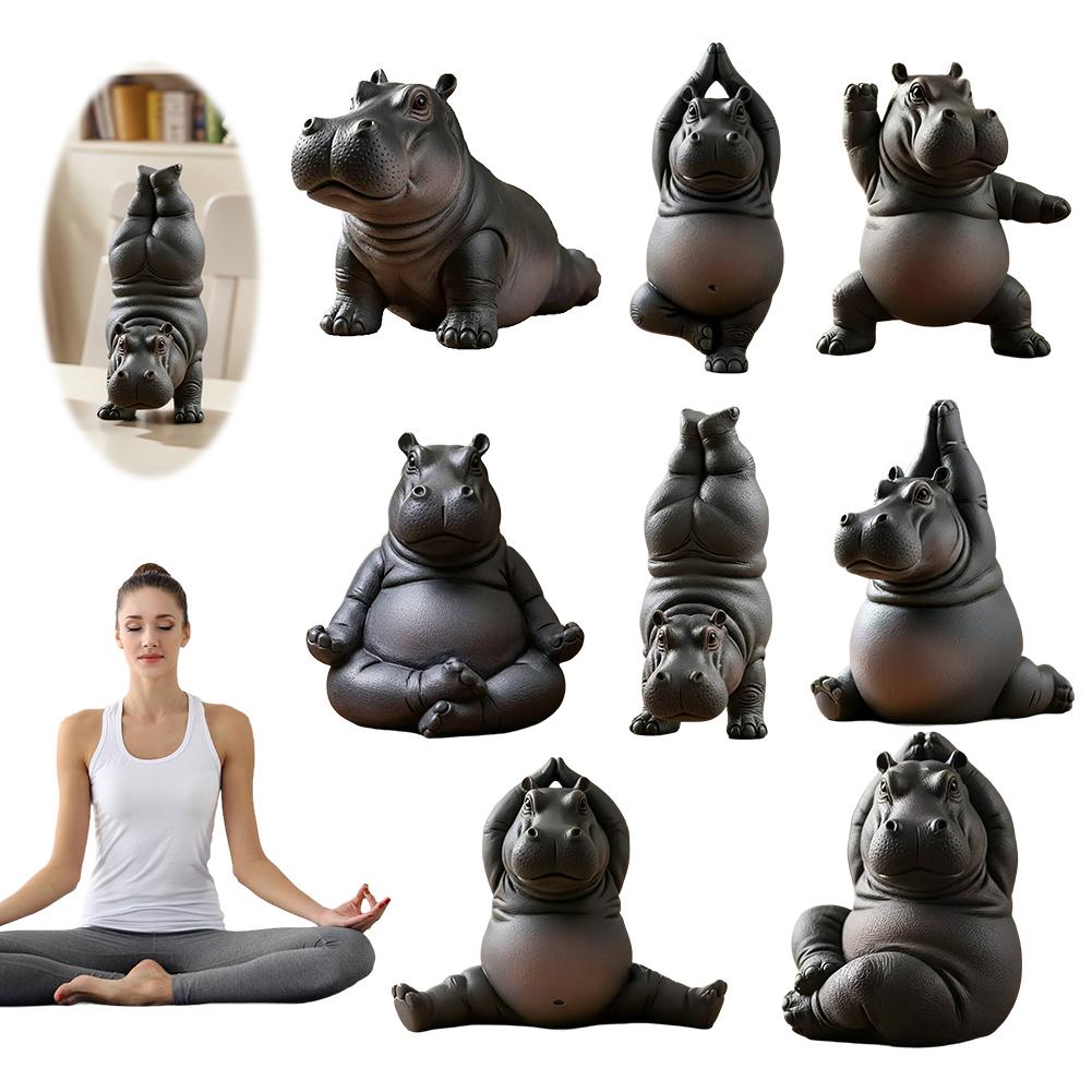 Hippo Yoga Figurine Multi-Purpose Meditation Hippopotamus Statue Creative Animal Yoga Ornament Living Room/Bedroom Decoration